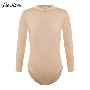 Children Girls Long Sleeve Solid Ballet Dance Training Leotard Gymnastics Skating Yoga Dancing Class Warm-up Bodysuit Dancewear