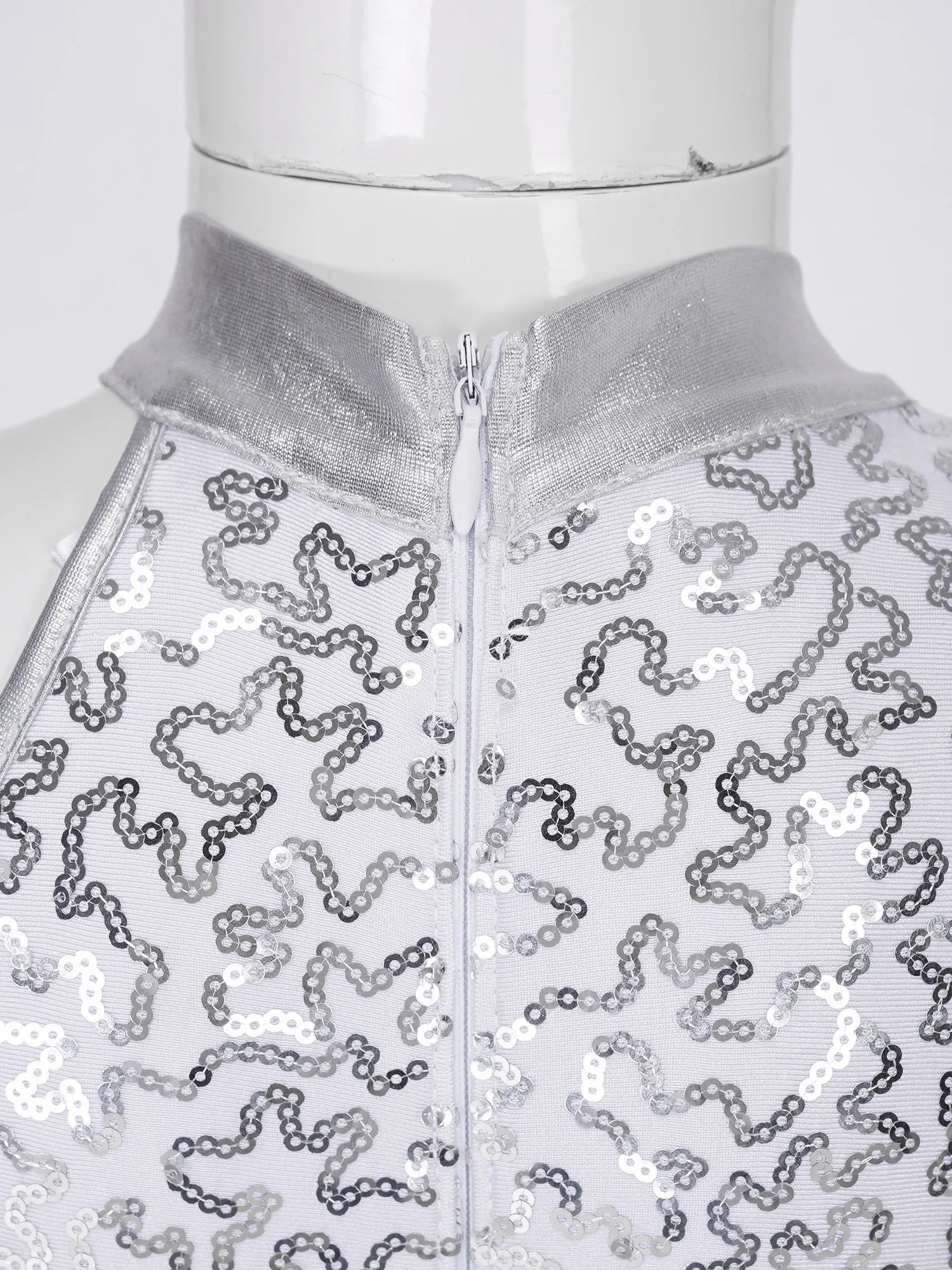 Children Girls Ballet Leotard Jazz Dance Gymnastics Skating Performance Costume Single Long Sleeve Shiny Sequin Zipper Bodysuit - Image 6