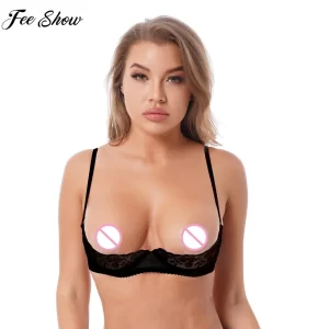 Women Sexy Open Cups Bra Sheer Lace Exposed Nipples Underwire Brassiere Adjustable Strap Unlined Lingerie Underwear Nightwear