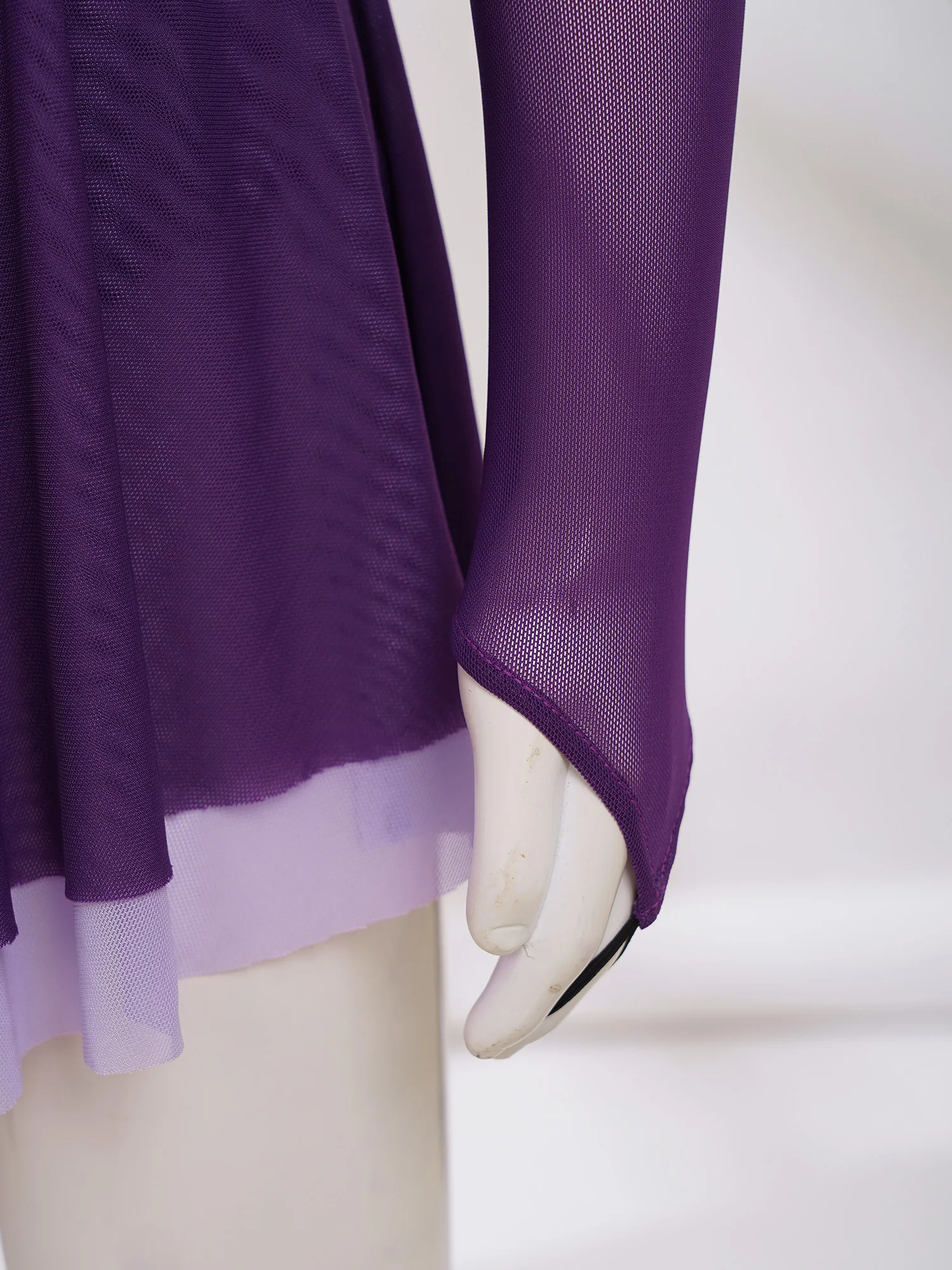 Kids Girls Figure Ice Skating Costume Lyrical Dance Ballet Gymnastics Leotard Dress Long Sleeve Rhinestone Sheer Mesh Dancewear - Image 5