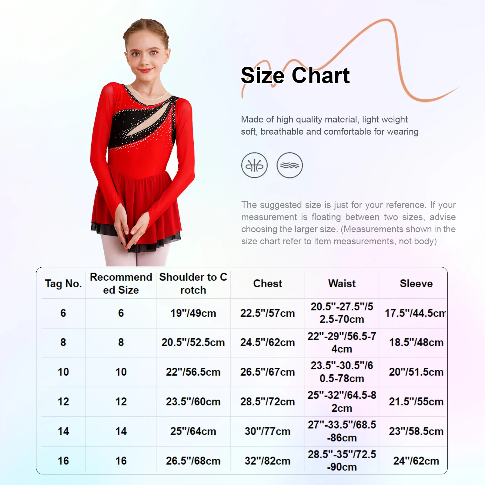 Kids Girls Figure Ice Skating Costume Lyrical Dance Ballet Gymnastics Leotard Dress Long Sleeve Rhinestone Sheer Mesh Dancewear - Image 6